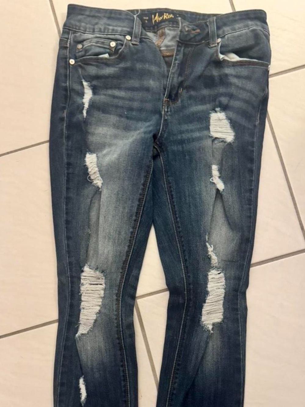 Indigo Rein Women's Distressed Dark Blue Skinny Jeans